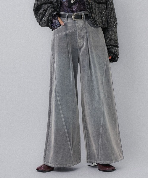HARE（ハレ）の「フロッキーデニムワイドパンツ(HARE)（デニムパンツ・レディース・ブラック/グレー/レッド・FREE）」の5枚目の写真
