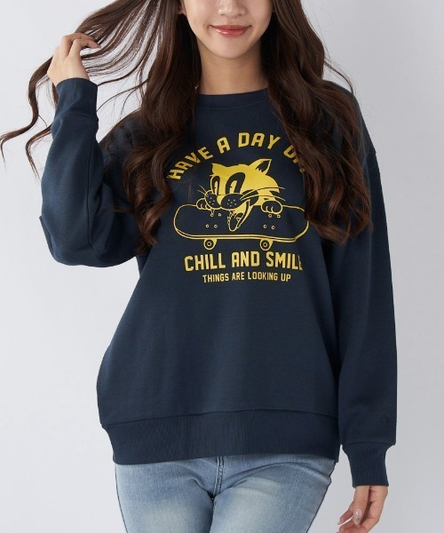 Ocean Pacific（オーシャンパシフィック）の「【OP/オーピー】レディースプリントクルーネックスウェットトレーナー（スウェット・レディース・チャコールグレー/ネイビー/ヘザーグレー/アイボリー・X-LARGE/MEDIUM/LARGE）」の4枚目の写真