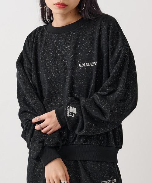 Stone  ブラック　スウェットシャツ　バナナマンさん専用 セール】【STARTER】総ラメプリント裏毛スウェット ST-STG079