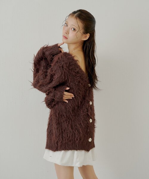 chico 金釦シャギールーズカーディガン　ピンク　即購入⭕️ 金釦シャギールーズカーディガン（カーディガン/ボレロ）｜Chico（チコ