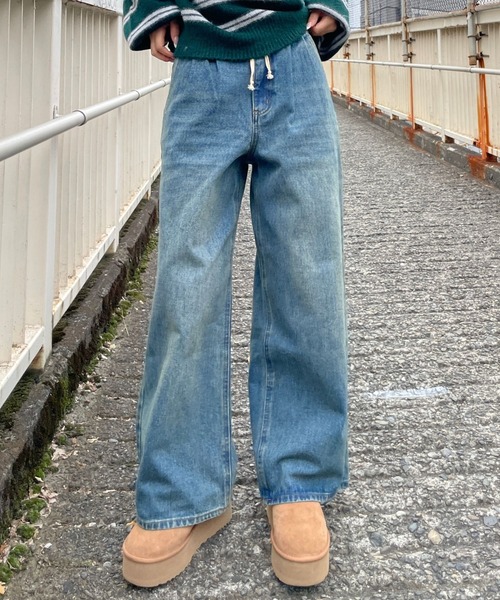 ALAND(エーランド)の「【UNISEX】ALAND/デニムツータックパンツ(デニムパンツ・レディース・ブラック/ブルー・LARGE/SMALL)」の11枚目の写真