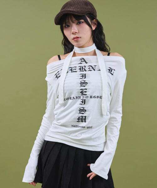 dispark(ディスパーク)の「DISPARK/チョーカー付きロゴオフショルトップ(Tシャツ/カットソー・レディース・ホワイト/グレー・FREE)」の2枚目の写真