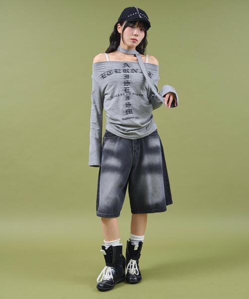 dispark(ディスパーク)の「DISPARK/チョーカー付きロゴオフショルトップ(Tシャツ/カットソー・レディース・ホワイト/グレー・FREE)」の4枚目の写真