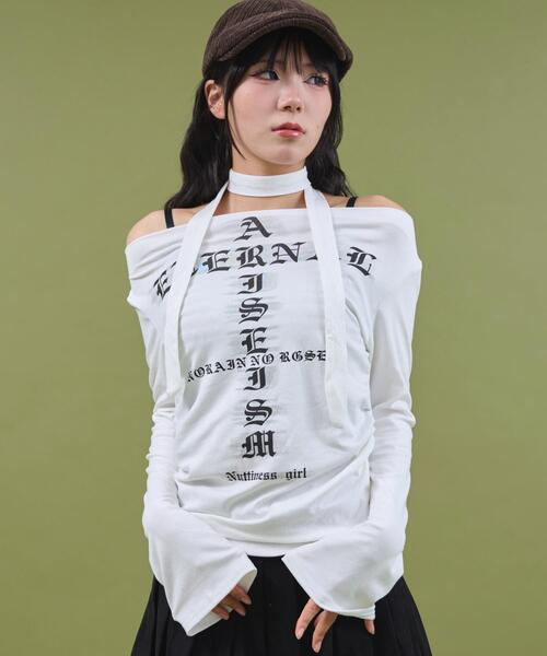 dispark(ディスパーク)の「DISPARK/チョーカー付きロゴオフショルトップ(Tシャツ/カットソー・レディース・ホワイト/グレー・FREE)」の5枚目の写真