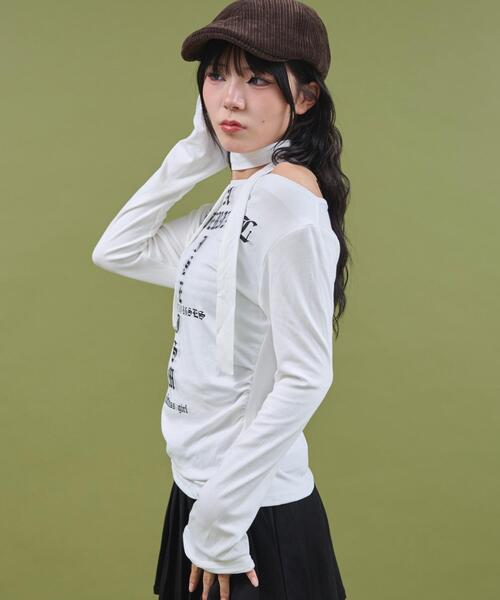 dispark(ディスパーク)の「DISPARK/チョーカー付きロゴオフショルトップ(Tシャツ/カットソー・レディース・ホワイト/グレー・FREE)」の6枚目の写真