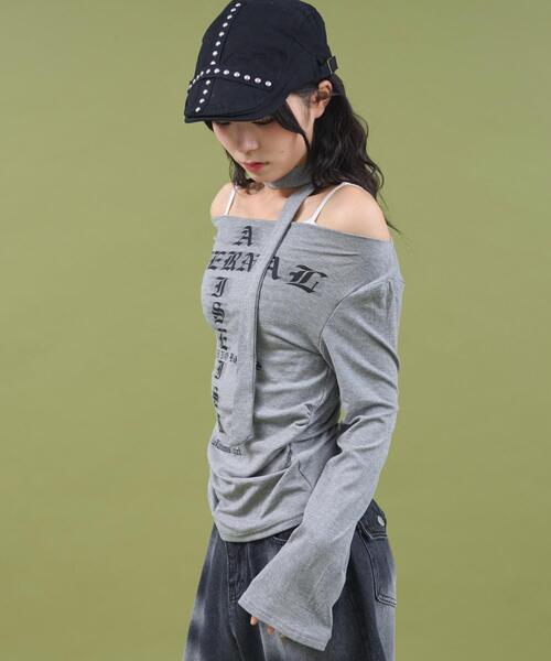 dispark(ディスパーク)の「DISPARK/チョーカー付きロゴオフショルトップ(Tシャツ/カットソー・レディース・ホワイト/グレー・FREE)」の9枚目の写真
