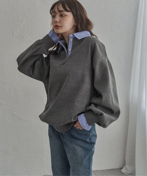 notch.（ノッチ）の「シャツ襟ポロニットプルオーバー（ニット/セーター・レディース・ブラック/チャコール/ブラウン・M）」の4枚目の写真