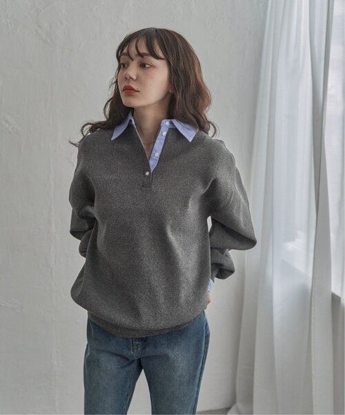 notch.（ノッチ）の「シャツ襟ポロニットプルオーバー（ニット/セーター・レディース・ブラック/チャコール/ブラウン・M）」の5枚目の写真