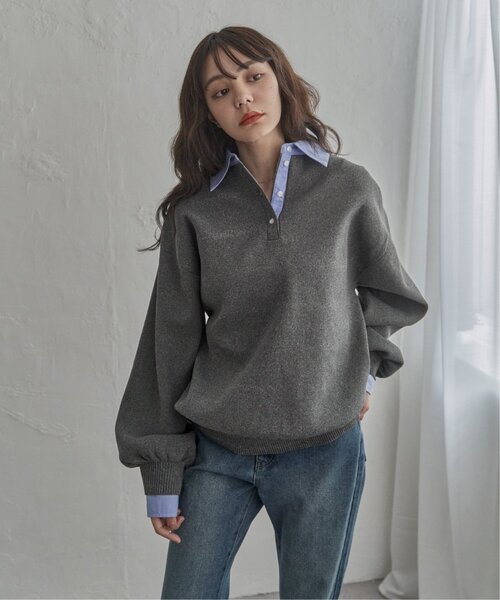 notch.（ノッチ）の「シャツ襟ポロニットプルオーバー（ニット/セーター・レディース・ブラック/チャコール/ブラウン・M）」の6枚目の写真