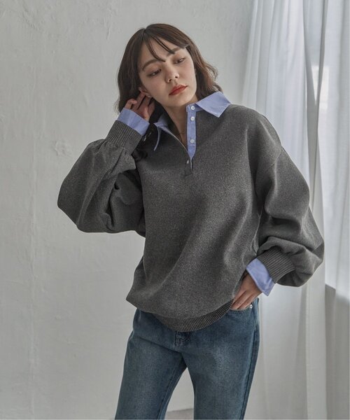 notch.（ノッチ）の「シャツ襟ポロニットプルオーバー（ニット/セーター・レディース・ブラック/チャコール/ブラウン・M）」の7枚目の写真