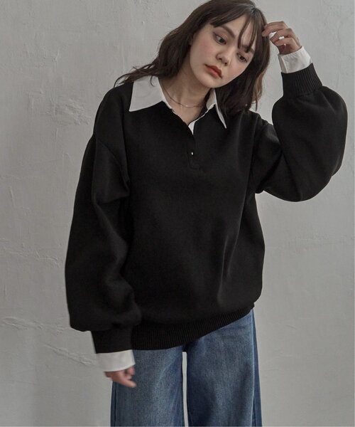 notch.（ノッチ）の「シャツ襟ポロニットプルオーバー（ニット/セーター・レディース・ブラック/チャコール/ブラウン・M）」の10枚目の写真