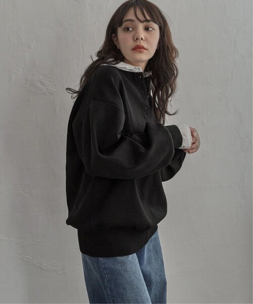 notch.（ノッチ）の「シャツ襟ポロニットプルオーバー（ニット/セーター・レディース・ブラック/チャコール/ブラウン・M）」の12枚目の写真