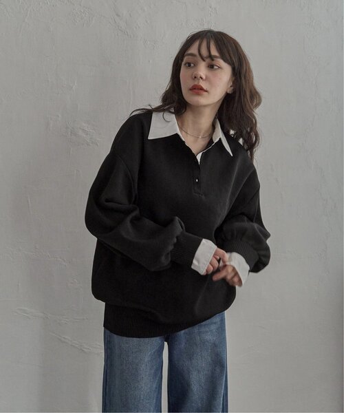 notch.（ノッチ）の「シャツ襟ポロニットプルオーバー（ニット/セーター・レディース・ブラック/チャコール/ブラウン・M）」の13枚目の写真