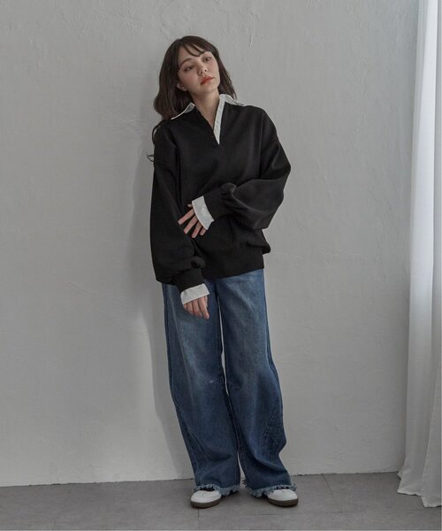 notch.（ノッチ）の「シャツ襟ポロニットプルオーバー（ニット/セーター・レディース・ブラック/チャコール/ブラウン・M）」の15枚目の写真