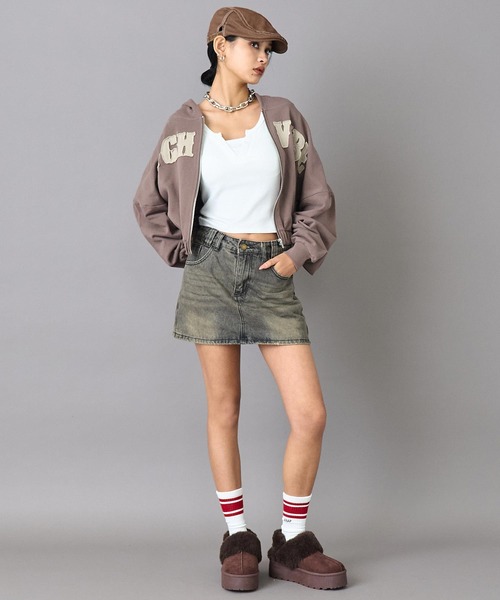 ANAP（アナップ）の「ワッペン ロゴ 裏毛 スウェット ジップパーカー（パーカー・レディース・ピンク/ブラウン/グレー・F）」の21枚目の写真