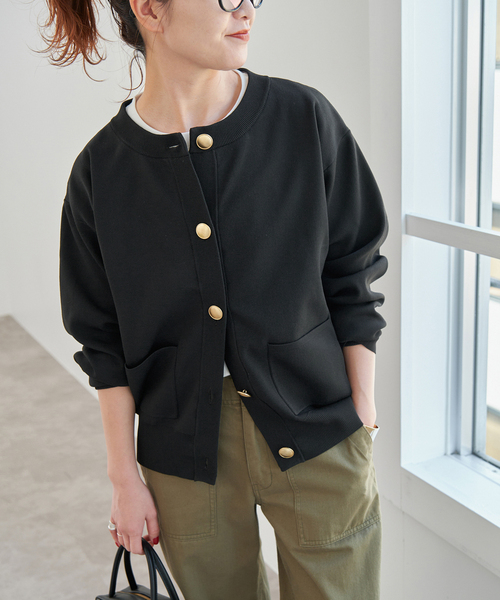ウォッシャブクルーネックカーディガン.ブラック WEB限定 / 追加3》ウォッシャブルクルーネックカーディガン