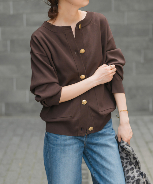 Spick & Span（スピックアンドスパン）の「《WEB限定 / 追加3》ウォッシャブルクルーネックカーディガン（カーディガン/ボレロ・レディース・ブラウン/ブラック・FREE）」の13枚目の写真