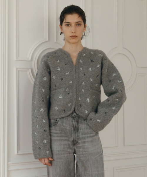 FLOWER EMBROIDERY KNIT JACKET/フラワーエンブロイダリーニット