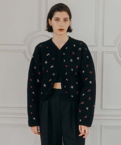 FLOWER EMBROIDERY KNIT JACKET/フラワーエンブロイダリーニット