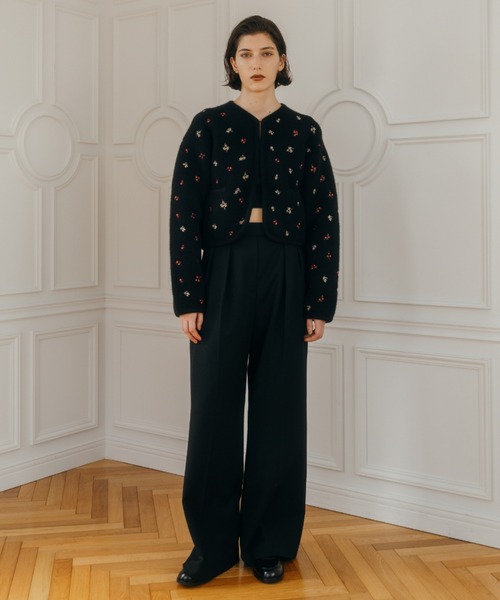 CREDONA（クレドナ）の「FLOWER EMBROIDERY KNIT JACKET/フラワーエン