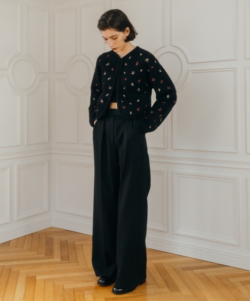 CREDONA（クレドナ）の「FLOWER EMBROIDERY KNIT JACKET/フラワーエンブロイダリーニットジャケット（カーディガン/ボレロ・レディース・ブラック/グレー・FREE）」の15枚目の写真