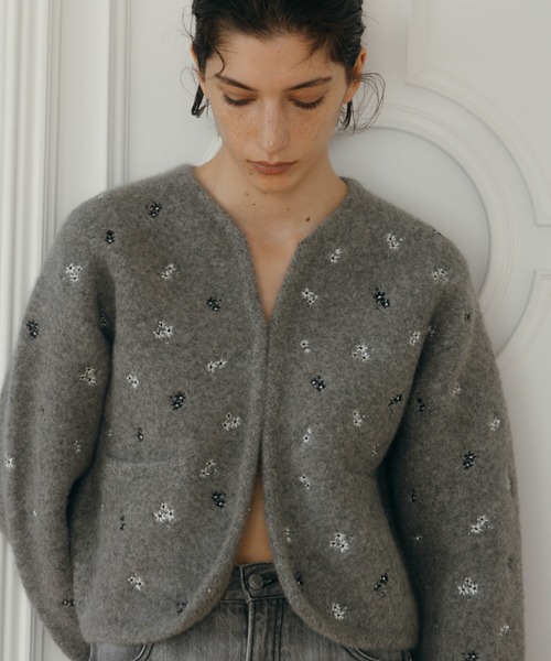 FLOWER EMBROIDERY KNIT JACKET/フラワーエンブロイダリーニット