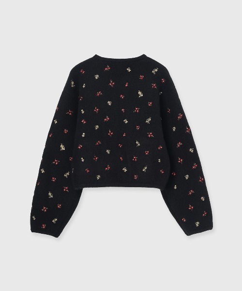 CREDONA（クレドナ）の「FLOWER EMBROIDERY KNIT JACKET/フラワーエンブロイダリーニットジャケット（カーディガン/ボレロ・レディース・ブラック/グレー・FREE）」の8枚目の写真