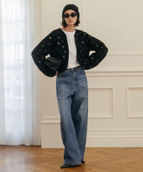 FLOWER EMBROIDERY KNIT JACKET/フラワーエンブロイダリーニット