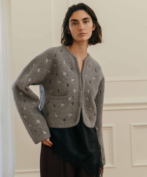FLOWER EMBROIDERY KNIT JACKET/フラワーエンブロイダリーニット