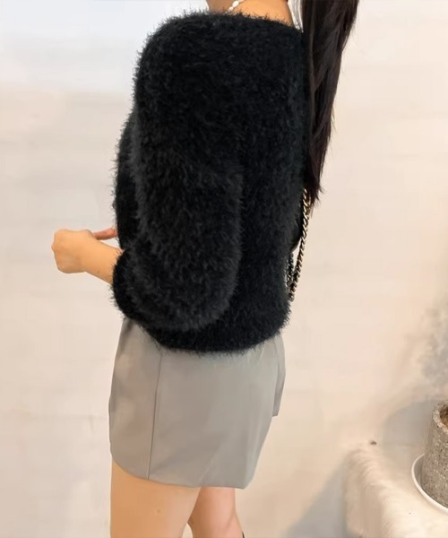 Miniministore(ミニミニストア)の「モヘア調ニット Vネックシャギートップス(ニット/セーター・レディース・グレー/ホワイト/ピンク/ブルー/ブラック・FREE)」の13枚目の写真