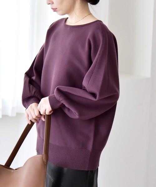 セール】quaranciel:〈手洗い可能〉ダブルフェイス ボートネック パフ