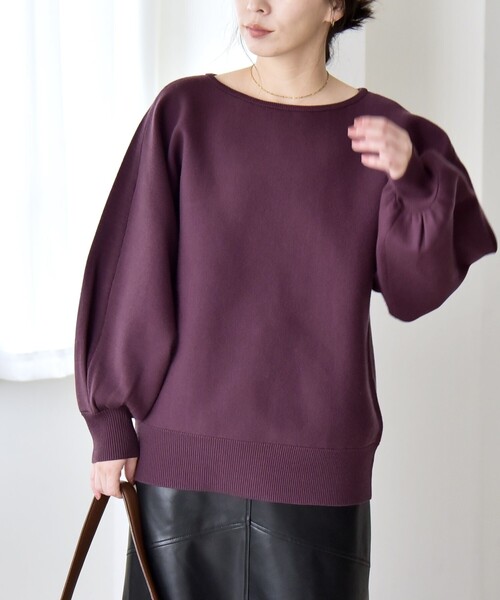 セール】quaranciel:〈手洗い可能〉ダブルフェイス ボートネック パフ