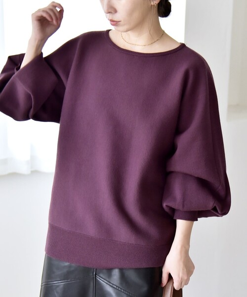 セール】quaranciel:〈手洗い可能〉ダブルフェイス ボートネック パフ