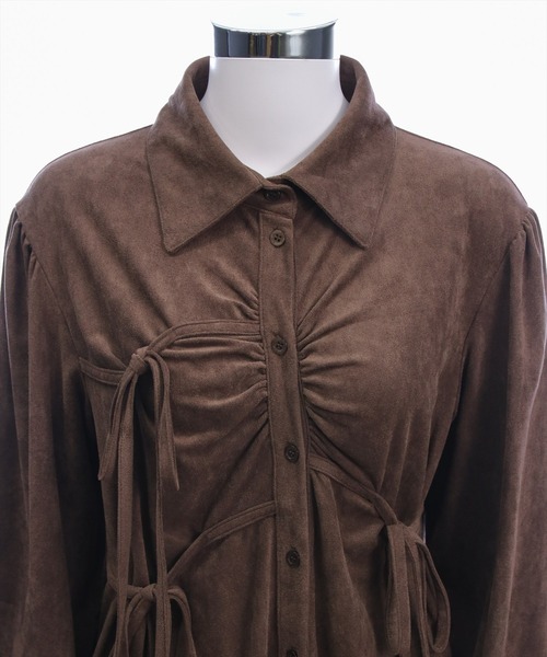 clear（クリア）の「フェイクスエードリボンシャツワンピース[着回し力抜群 ガーリー]≪AW新作≫（ワンピース・レディース・アイボリー・F）」の10枚目の写真