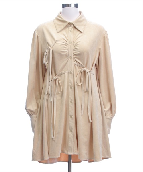 clear（クリア）の「フェイクスエードリボンシャツワンピース[着回し力抜群 ガーリー]≪AW新作≫（ワンピース・レディース・アイボリー・F）」の16枚目の写真