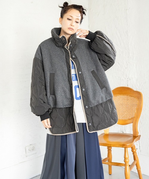 OSMOSIS（オズモーシス）の「キルティングレイヤードショートコート（その他アウター・レディース・ダークブラウン/グレー/ブラック・ONE SIZE）」の3枚目の写真