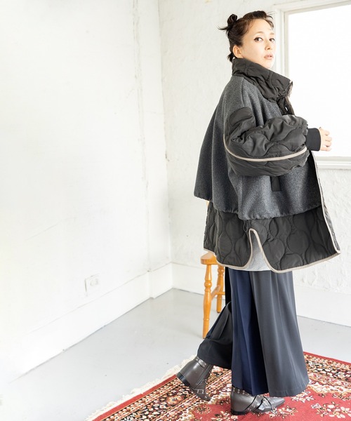 OSMOSIS（オズモーシス）の「キルティングレイヤードショートコート（その他アウター・レディース・ダークブラウン/グレー/ブラック・ONE SIZE）」の5枚目の写真