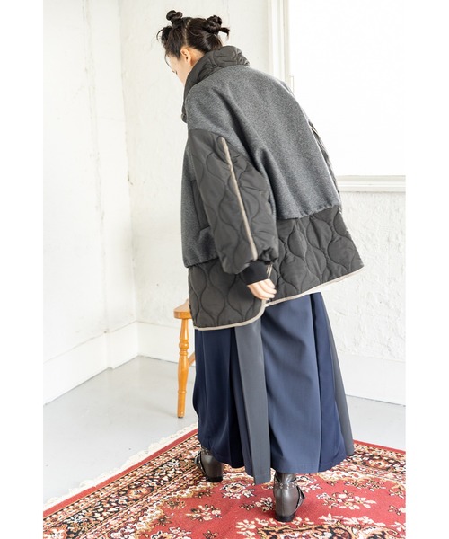 OSMOSIS（オズモーシス）の「キルティングレイヤードショートコート（その他アウター・レディース・ダークブラウン/グレー/ブラック・ONE SIZE）」の6枚目の写真