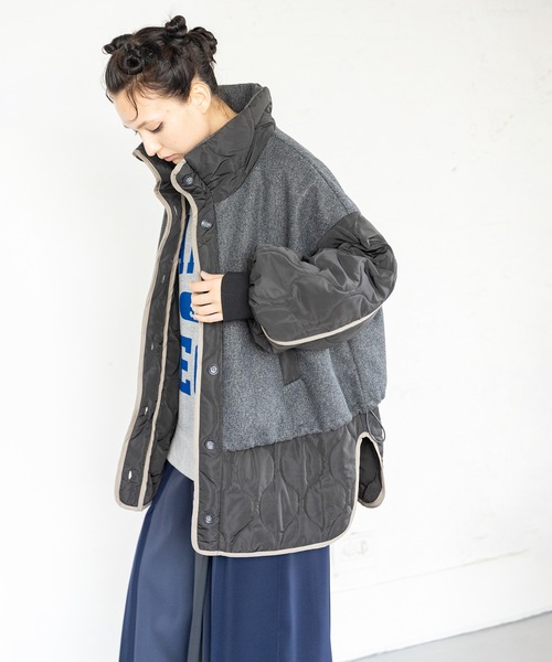 OSMOSIS（オズモーシス）の「キルティングレイヤードショートコート（その他アウター・レディース・ダークブラウン/グレー/ブラック・ONE SIZE）」の7枚目の写真