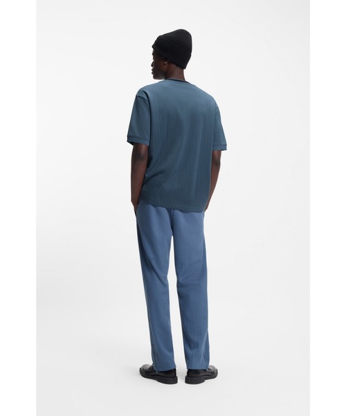 HUGO（ヒューゴ）の「コットンブレンド Tシャツ ドロップニードル ストライプ（Tシャツ/カットソー・メンズ・ブルー・S/XXL/L/M/XS/XL）」の4枚目の写真