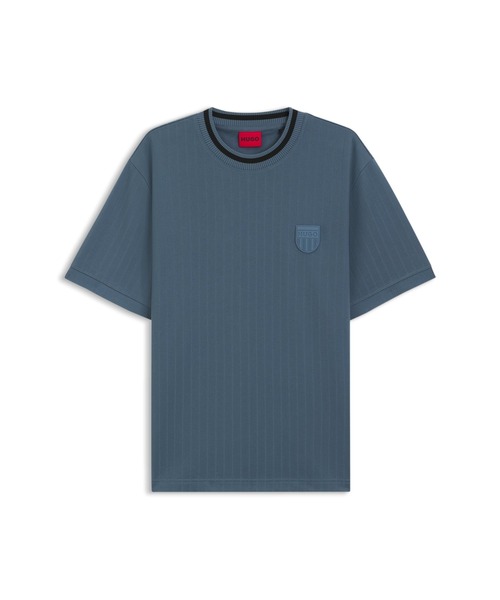 HUGO（ヒューゴ）の「コットンブレンド Tシャツ ドロップニードル ストライプ（Tシャツ/カットソー・メンズ・ブルー・S/XXL/L/M/XS/XL）」の5枚目の写真