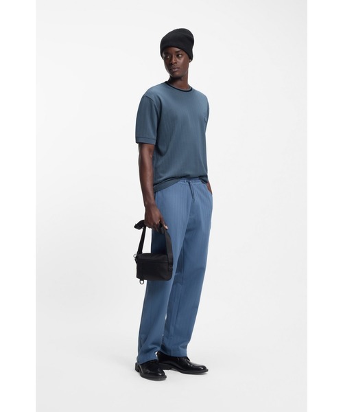 HUGO（ヒューゴ）の「コットンブレンド Tシャツ ドロップニードル ストライプ（Tシャツ/カットソー・メンズ・ブルー・S/XXL/L/M/XS/XL）」の3枚目の写真