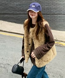 Dalfwin | 韓国ファッション ボリュームファーベスト(ベスト)