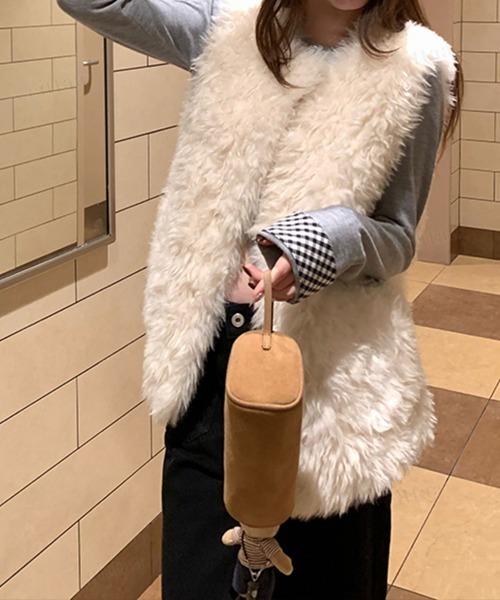 Dalfwin（ダールフィン）の「韓国ファッション ボリュームファーベスト（ベスト・レディース・オフホワイト/ブラウン・FREE）」の8枚目の写真