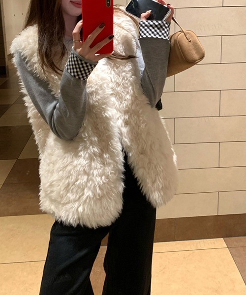 Dalfwin（ダールフィン）の「韓国ファッション ボリュームファーベスト（ベスト・レディース・オフホワイト/ブラウン・FREE）」の11枚目の写真