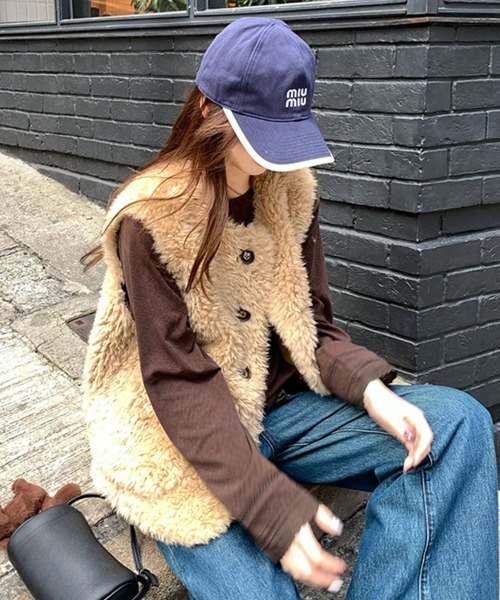 Dalfwin（ダールフィン）の「韓国ファッション ボリュームファーベスト（ベスト・レディース・オフホワイト/ブラウン・FREE）」の14枚目の写真