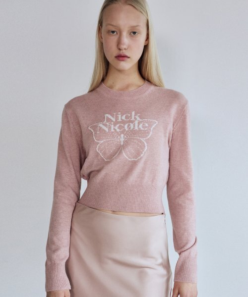 NICK&NICOLE(ニックアンドニコール)の「CASHMERE BUTTERFLY SIGNATURE CROP KNIT_PINK(ニット/セーター・レディース・その他・FREE)」の1枚目の写真