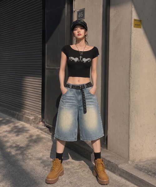 AGOD（エージーオーディー）の「ヴィンテージキャットブラシデニムバミューダショーツ[サンドブルー]（その他パンツ・レディース・その他・LARGE/X-LARGE/SMALL/MEDIUM）」の9枚目の写真