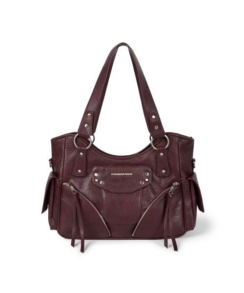 IUGAMAKARAS(イウガマカラス)の「Studded Leather Shoulder Bag (Burgundy)(ショルダーバッグ・レディース・その他・FREE)」の1枚目の写真