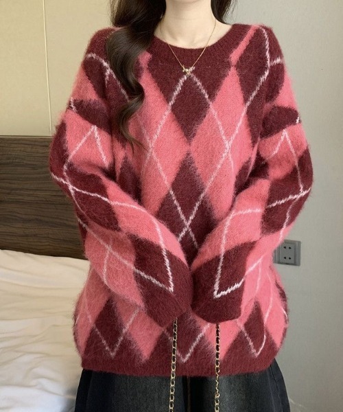 セール】アーガイル柄ニットプルオーバー（ニット/セーター）｜ViViDAY